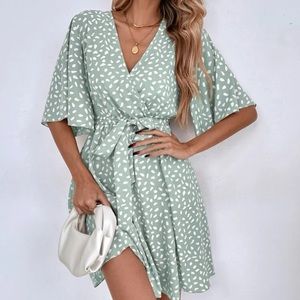 Boho ditsy floral butterfly sleeve belted mini dress